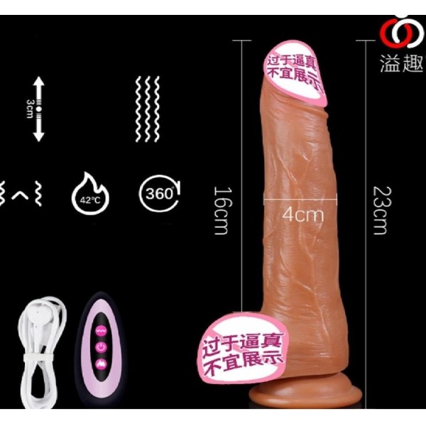 USB Şarjlı Uzaktan Kumandalı 23 cm İleri Geri Hareketli Titreşimli Isıtmalı Dildo 